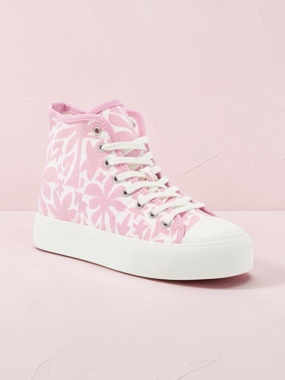 American Eagle Pink And White Canvas Platform High Top Sneakers